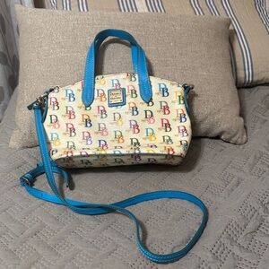 Dooney & Bourke White and Blue Logo Satchel